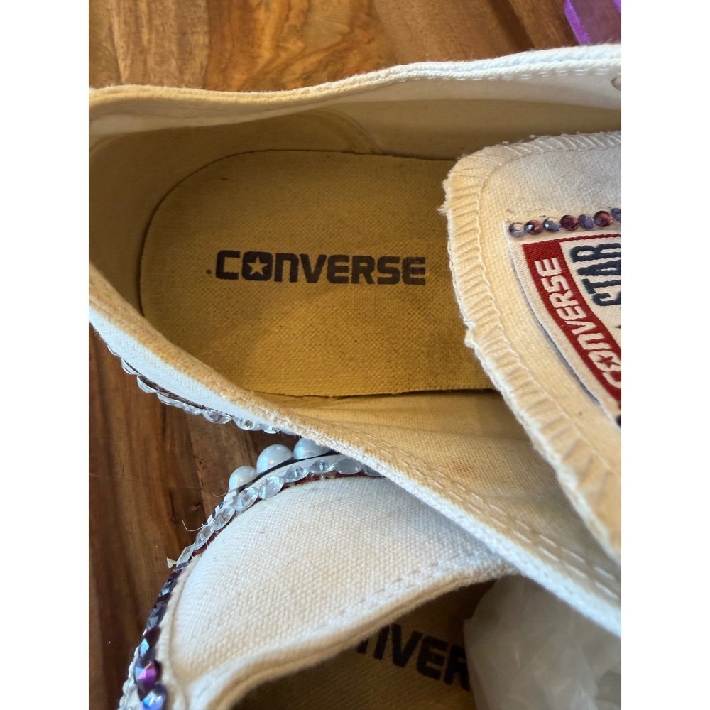 Custom White Converse Chuck Taylor All Star Low Top Sneakers Embellished 10.5 - Picture 9 of 14